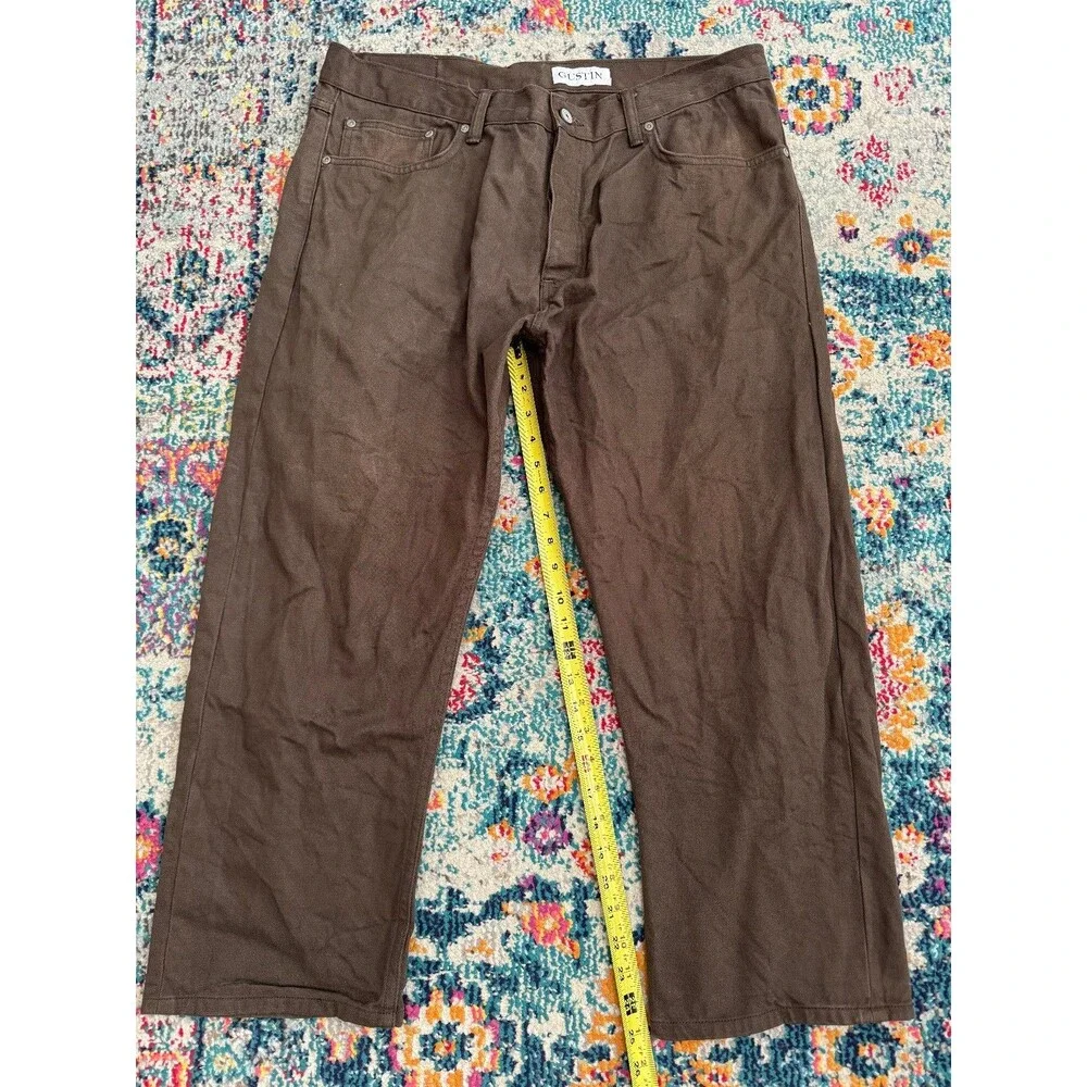 Gustin California Brown Selvedge Jeans Straight Fit Button Fly Men's 40 x 25
